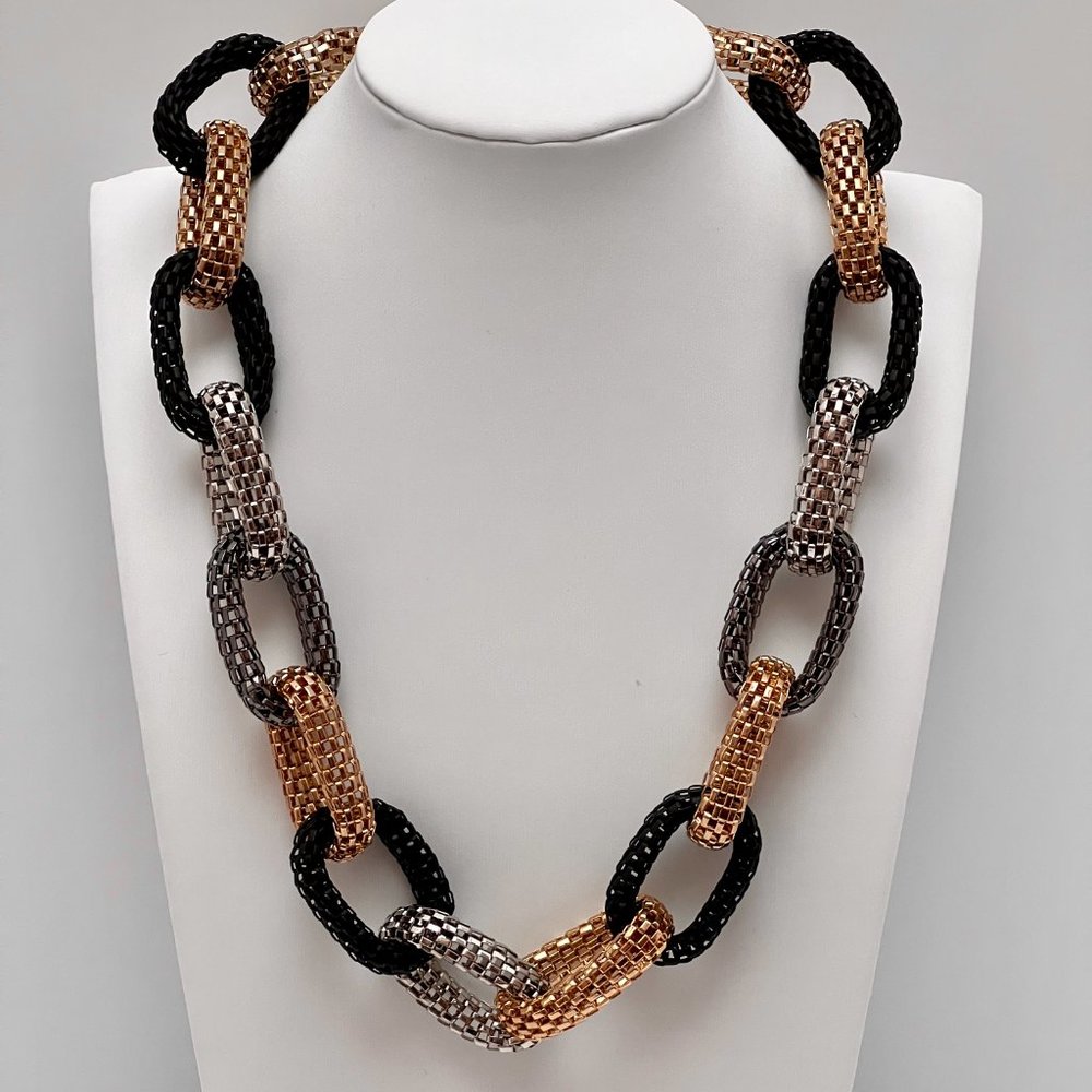 ❣️NEW❣️Debenhams Deco Rustic Mesh Oval Link Statement Collar Necklace Multi Tone - Picture 8 of 8